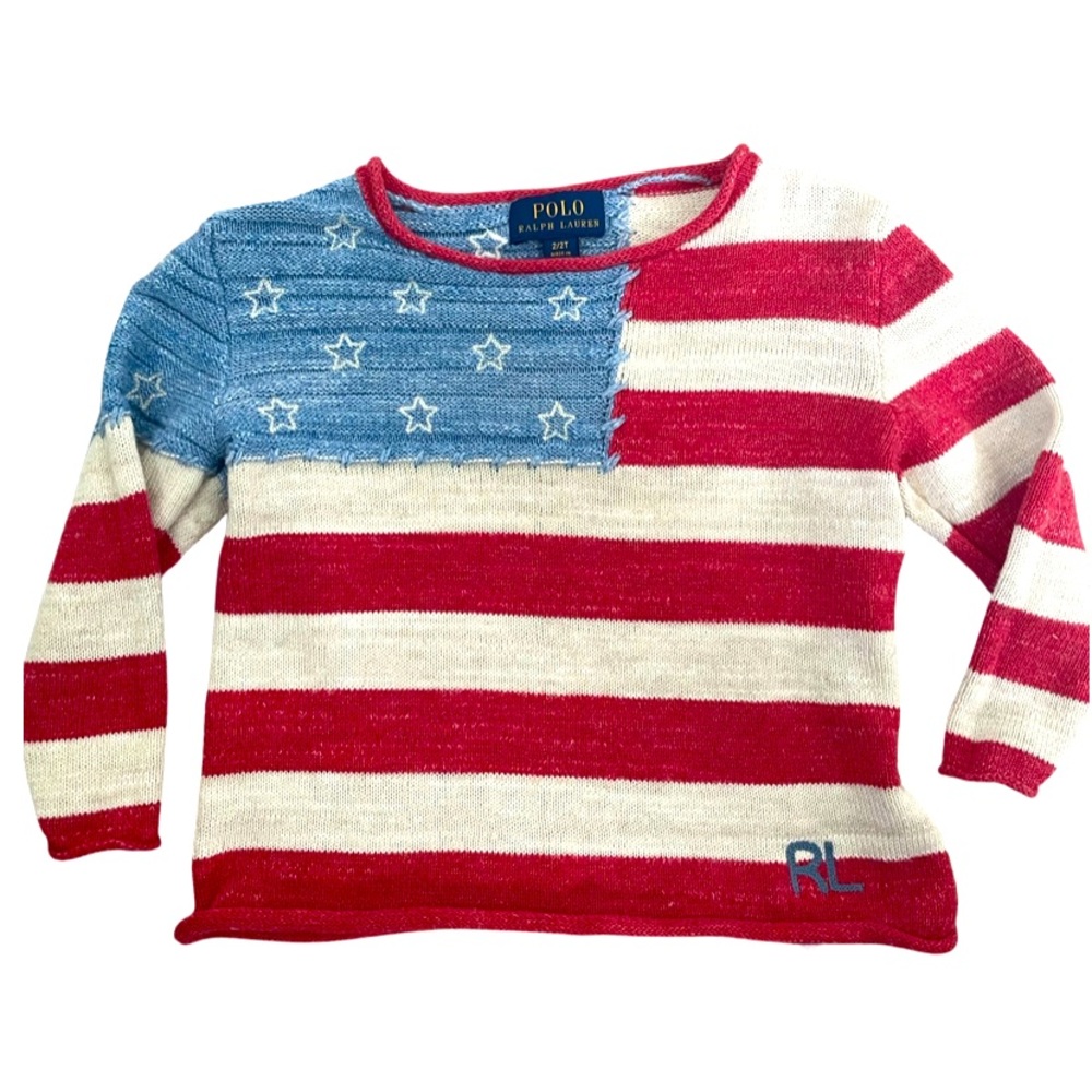 Polo Ralph Lauren toddler knit crew USA American flag shirt / sweater